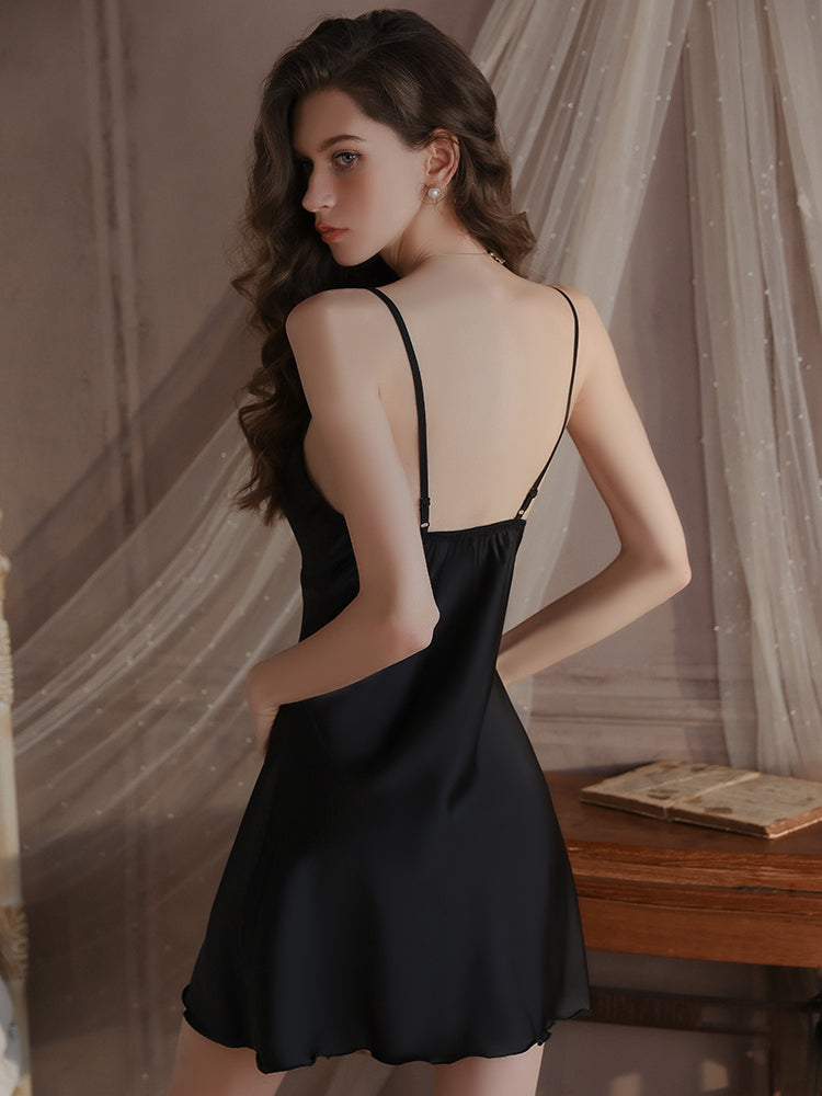 Soft Satin Backless Chemise Sleepwear for Women