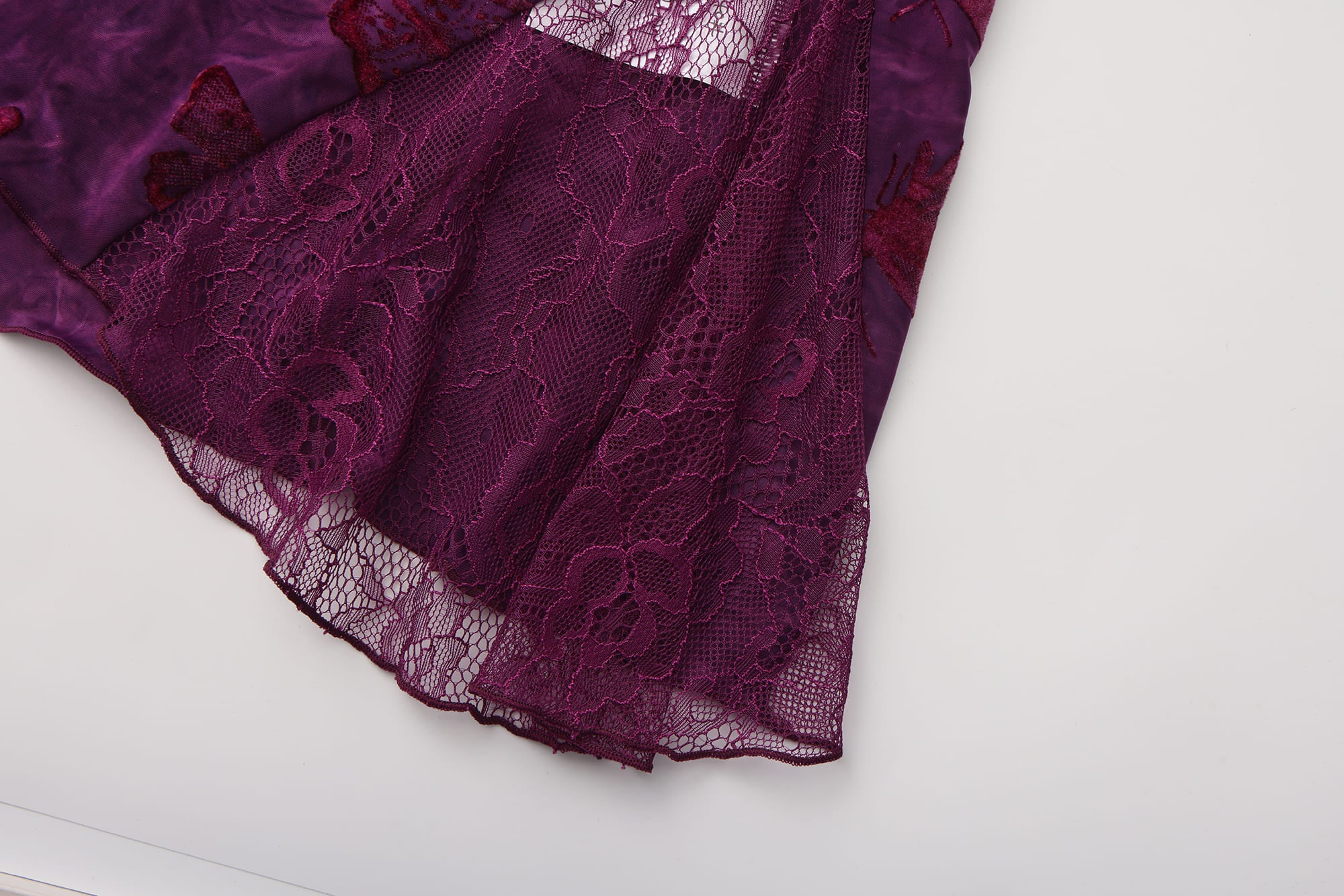 Butterfly Flocked Lace Panel Chemise with Open Back