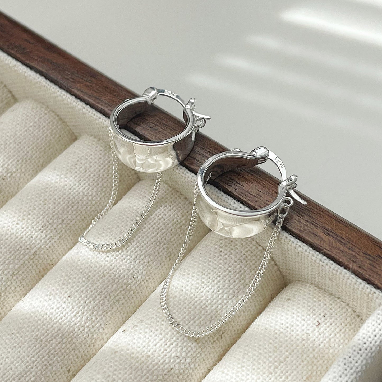 Chain-connected Huggie Hoop Earrings