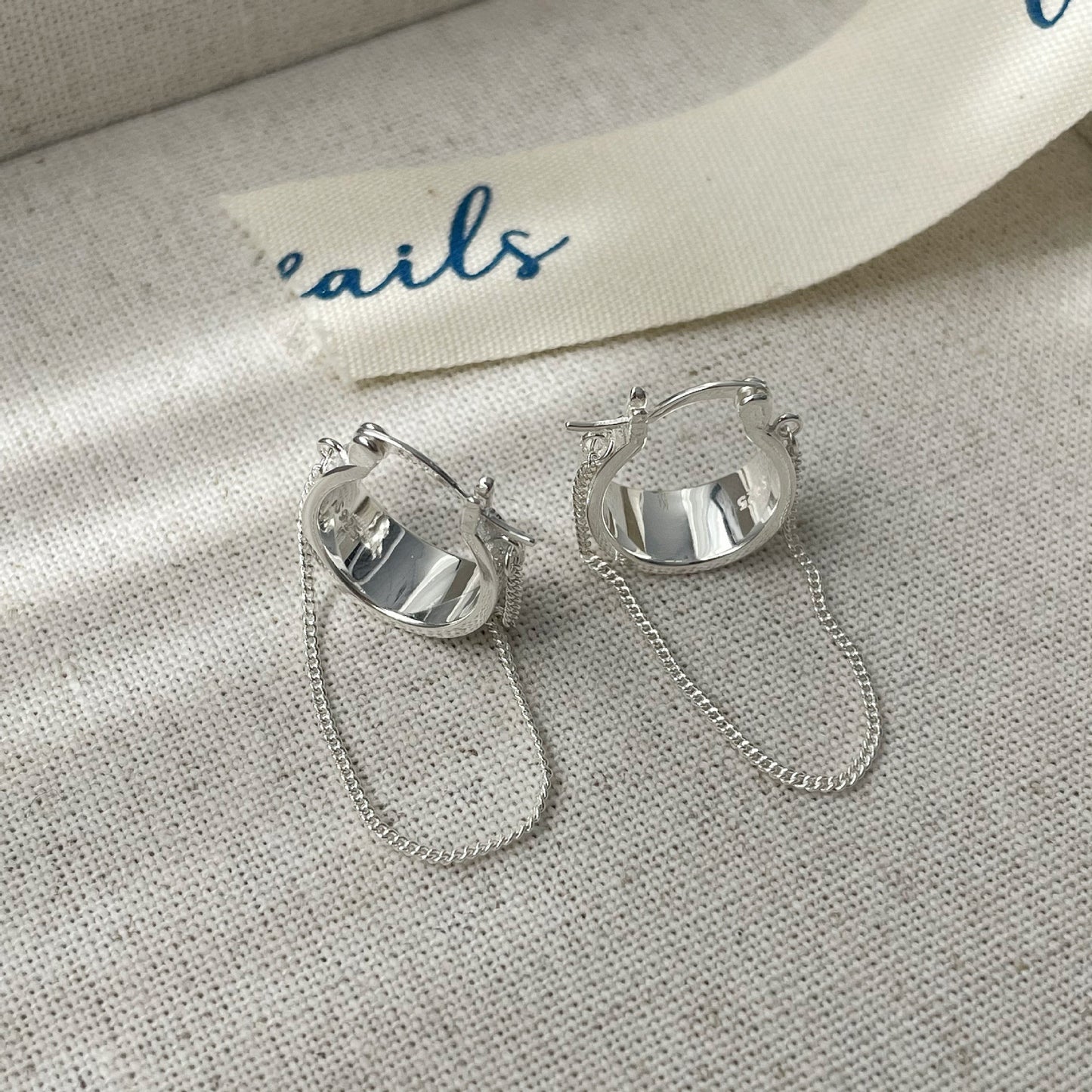 Chain-connected Huggie Hoop Earrings