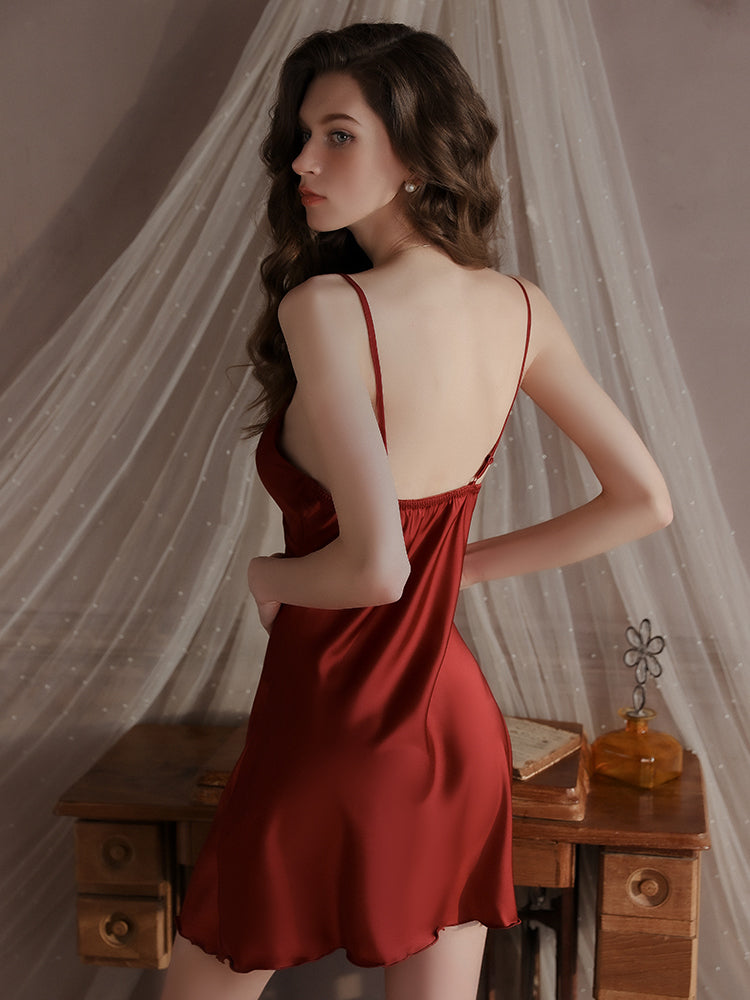 Soft Satin Backless Chemise Sleepwear for Women