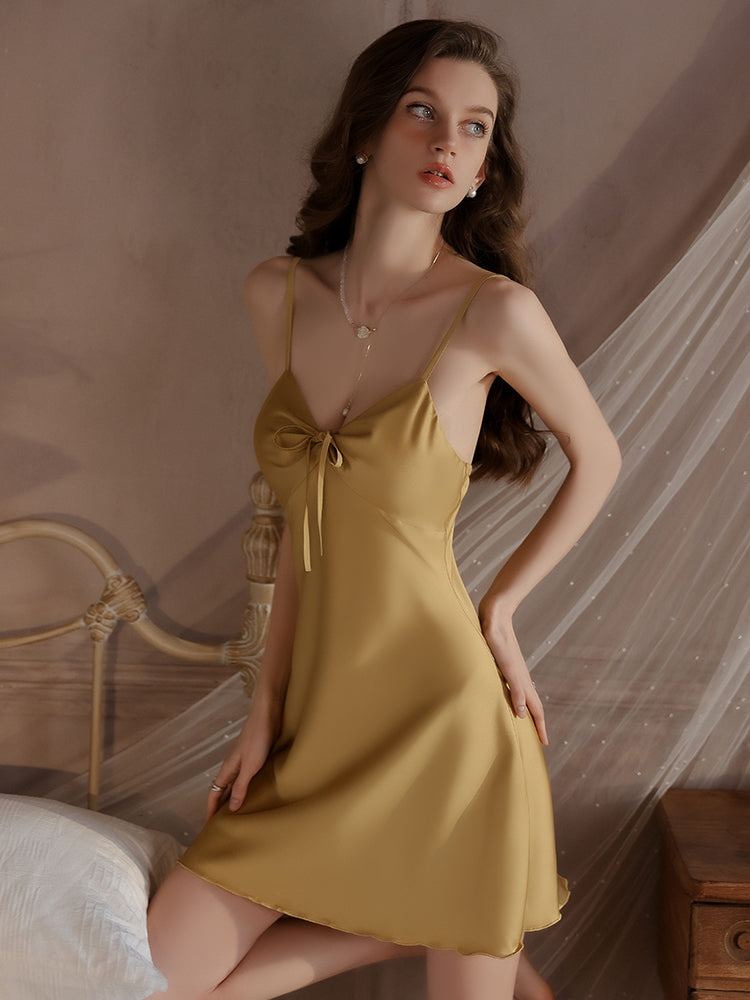 Soft Satin Backless Chemise Sleepwear for Women