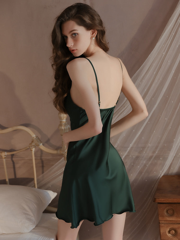 Soft Satin Backless Chemise Sleepwear for Women
